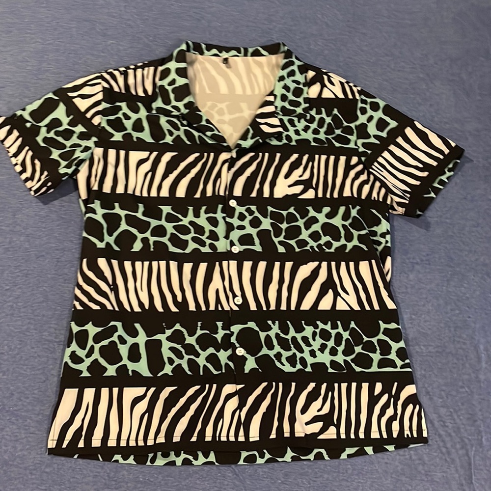 Zaful multi-animal print short sleeve button down